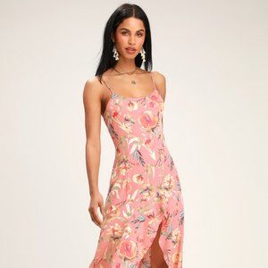 Lulu’s Zinnia Blush Pink Floral Print High-Low Maxi Dress Medium